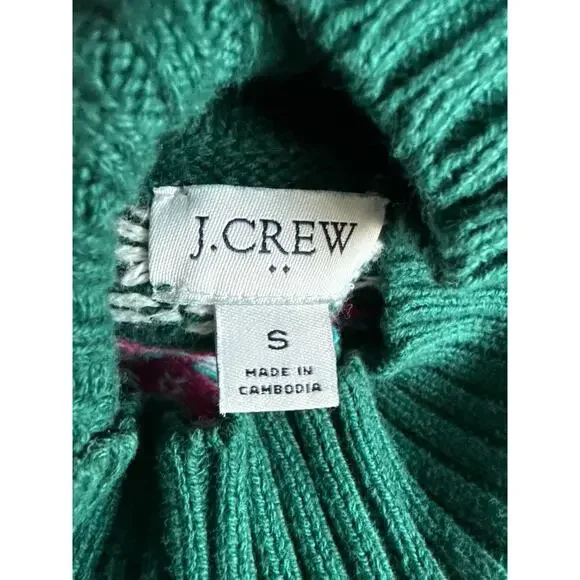 J. Crew Fair Isle Turtle Neck Sweater Green Berry Size Small - Picture 8 of 10